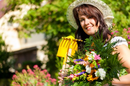 Professionally mowed lawn in Putney neighborhood